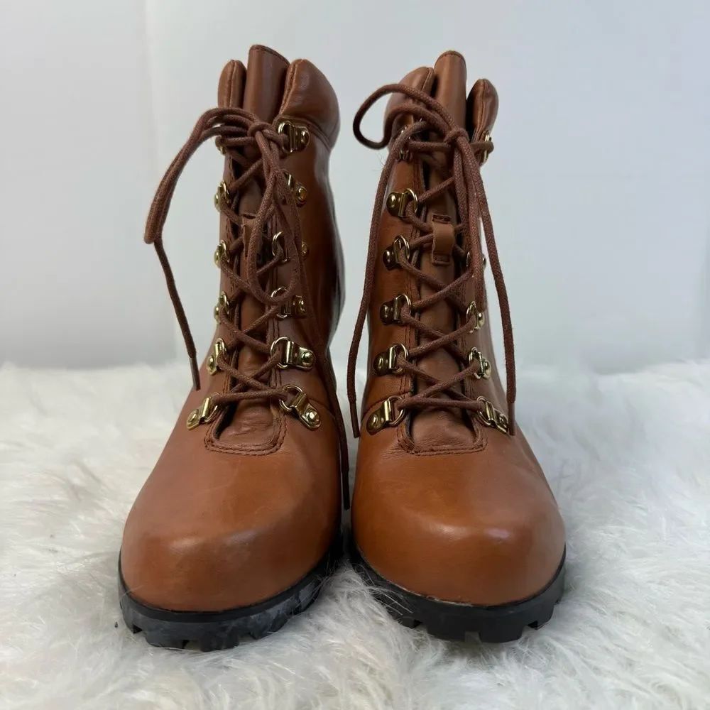 Lauren Ralph Lauren Darby Cognac Leather Lace Ankle Boots Size 9